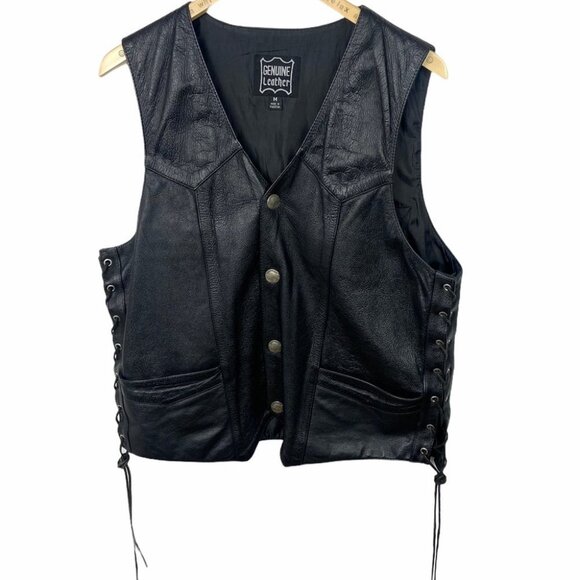 Genuine Leather Motorcycle Vest Black Cruisers Size Medium Canadian Moto Jacket‎ - Picture 15 of 15